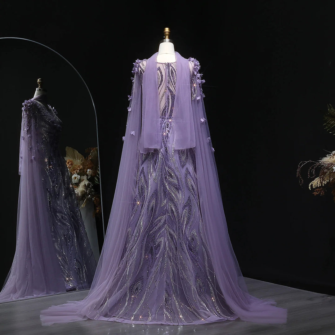 Elegant 3D Floral Beaded Evening Dress with Scarf SS060