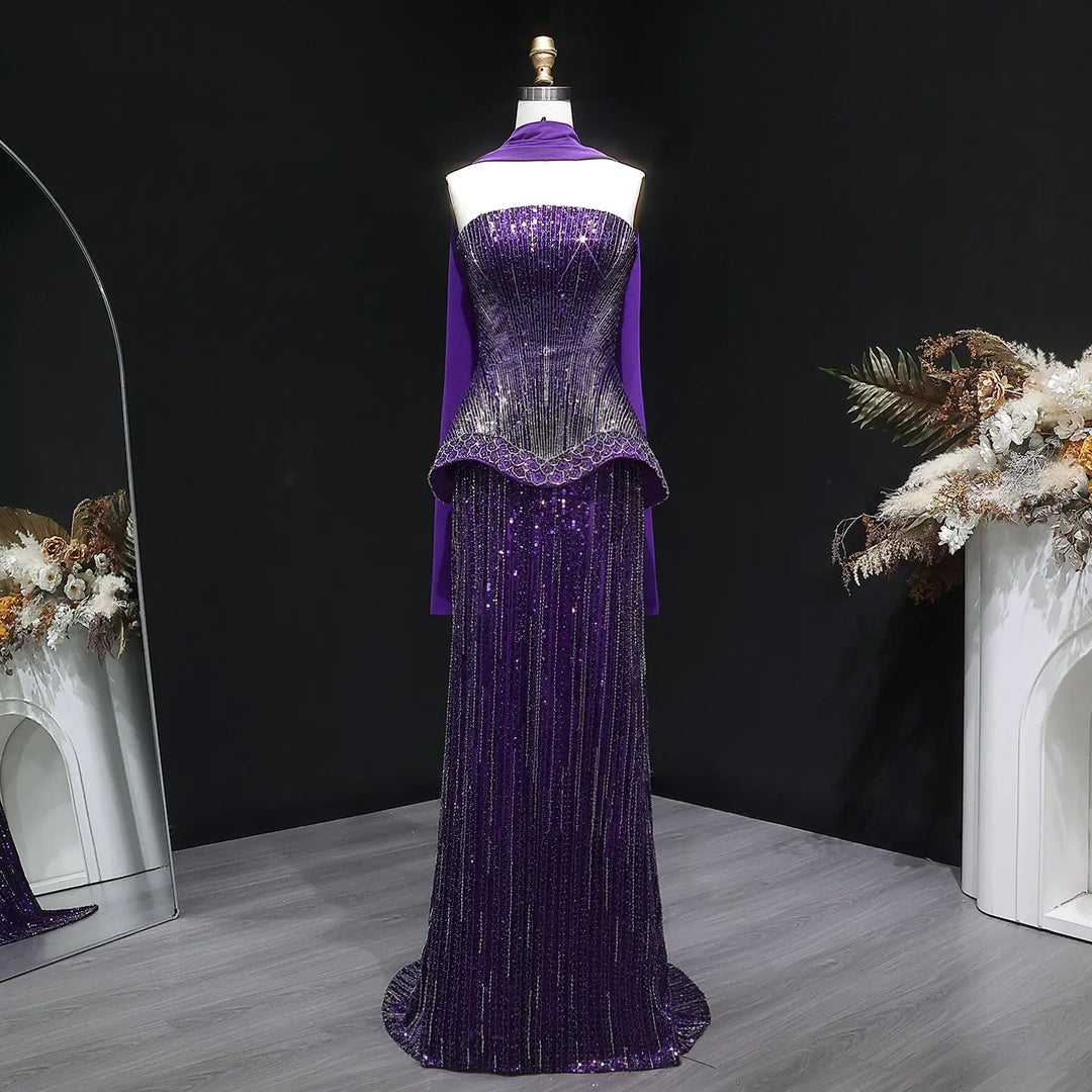 Luxury Orange Sparkle Strapless Peplum Pageant Evening Dress with Scarf SS560