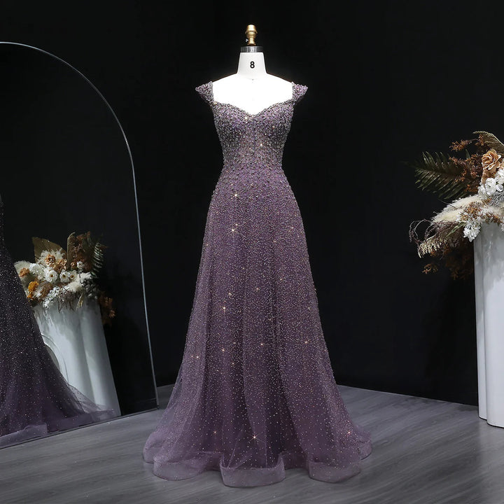 Luxury Purple Sequin Crystal A Line Evening Gown SS703