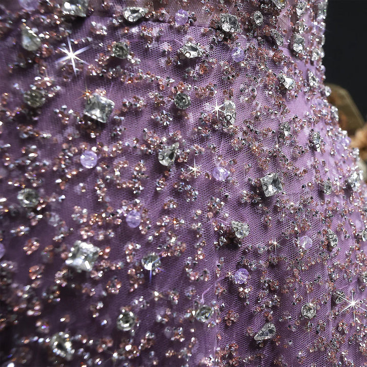 Luxury Purple Sequin Crystal A Line Evening Gown SS703