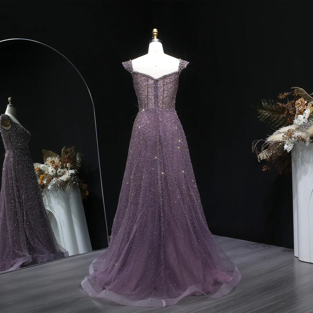 Luxury Purple Sequin Crystal A Line Evening Gown SS703