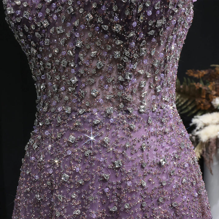 Luxury Purple Sequin Crystal A Line Evening Gown SS703