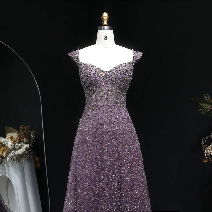 Luxury Purple Sequin Crystal A Line Evening Gown SS703