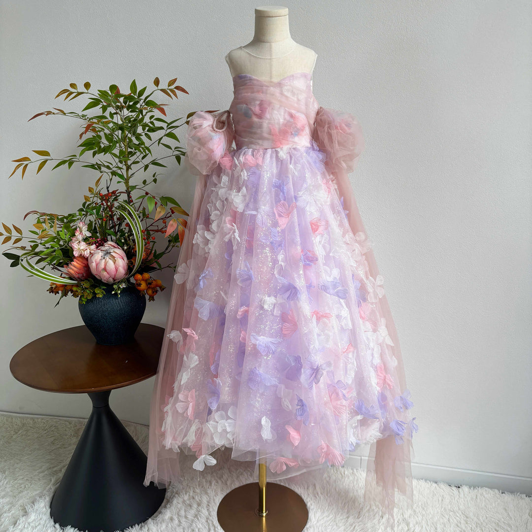 Luxury Pink Flower Girl Dress Puffy Princess Ball Gown for Wedding Birthday Party J033