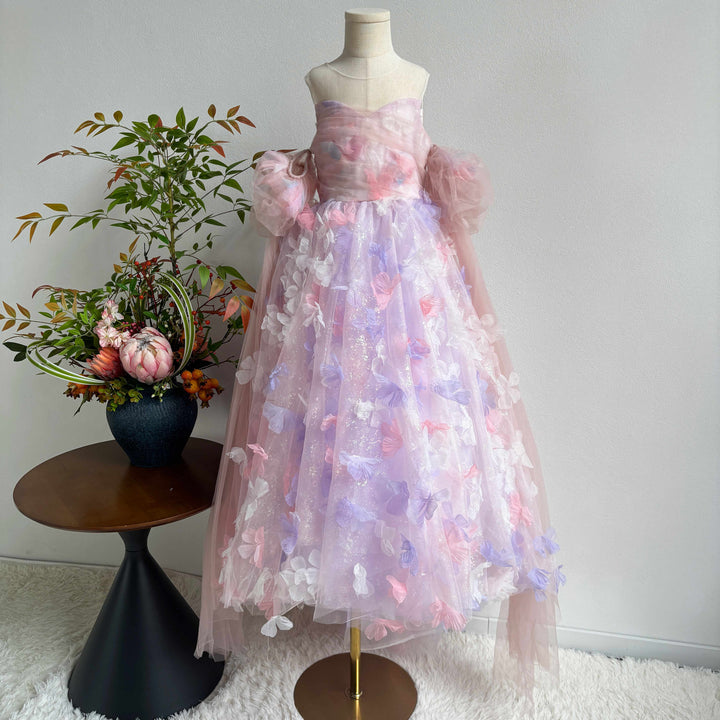 Luxury Pink Flower Girl Dress Puffy Princess Ball Gown for Wedding Birthday Party J033
