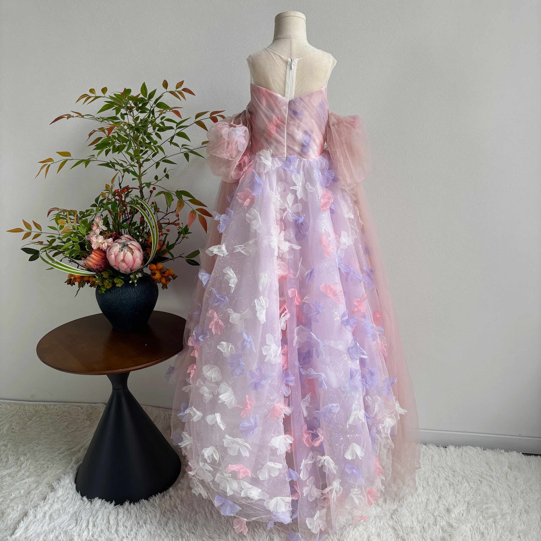 Luxury Pink Flower Girl Dress Puffy Princess Ball Gown for Wedding Birthday Party J033