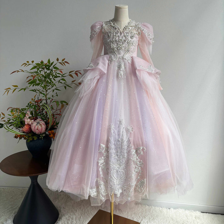 Luxury V-Neck Beaded Flower Girl Long Dress J056