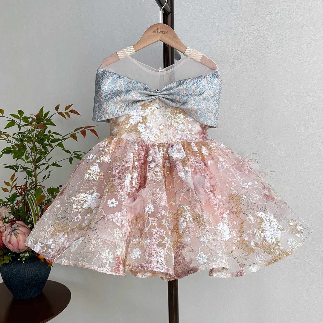 Adorable Sequined Flowers Girl Dress Cap Sleeve J539
