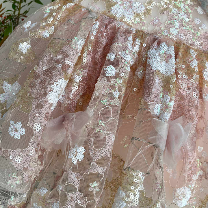 Adorable Sequined Flowers Girl Dress Cap Sleeve J539