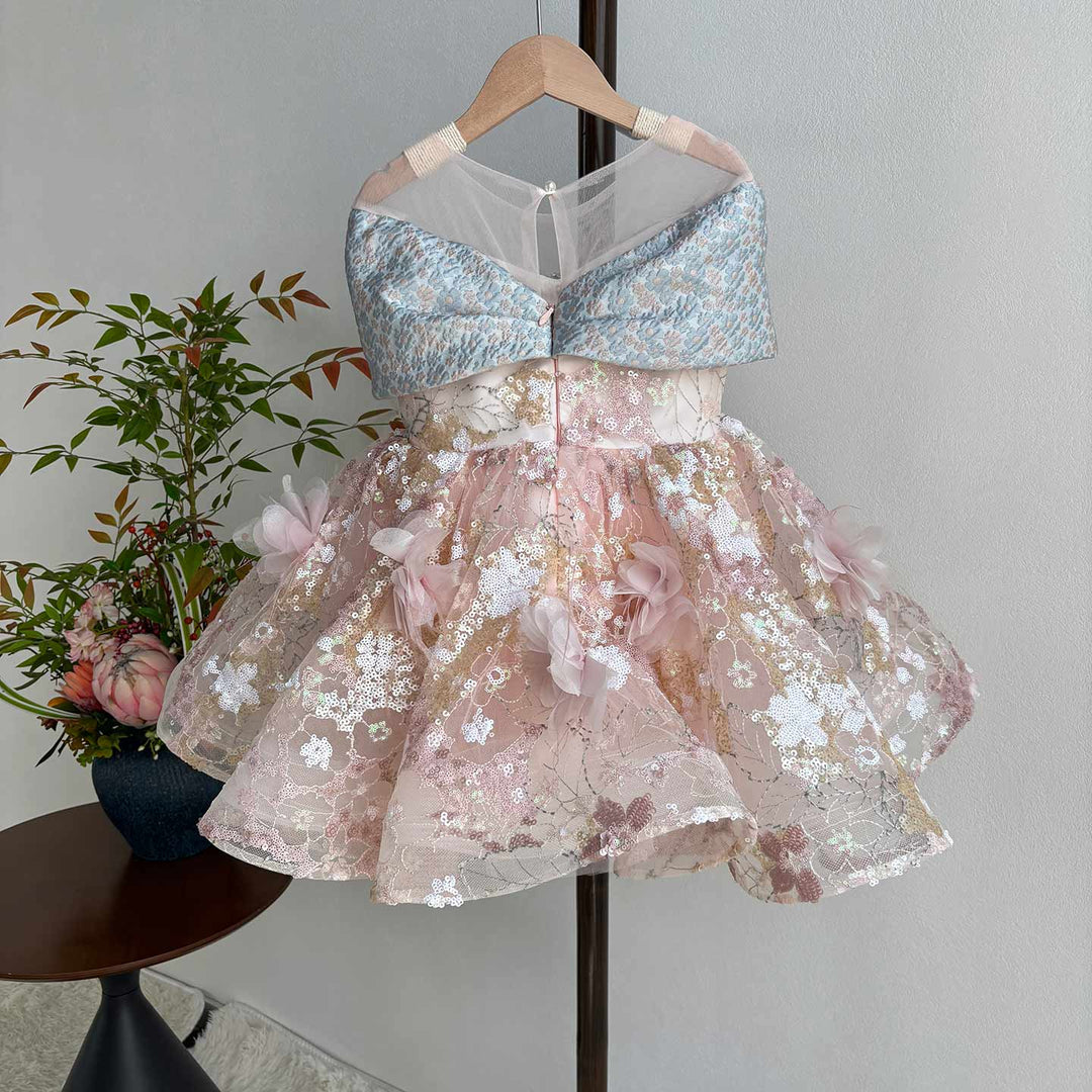 Adorable Sequined Flowers Girl Dress Cap Sleeve J539