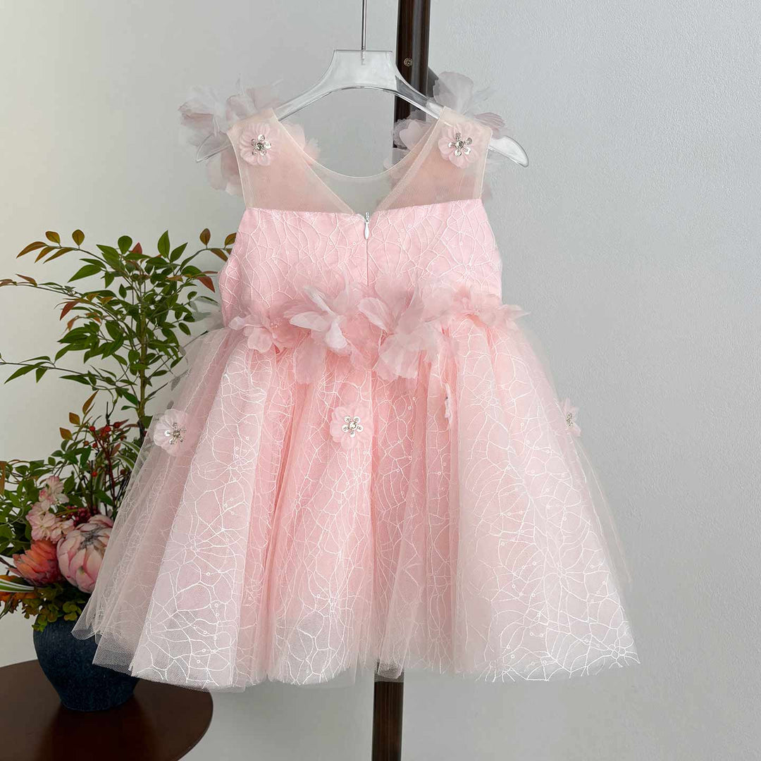 Luxury Pink 3D Floral Birthday Party Flower Girl Dress D238