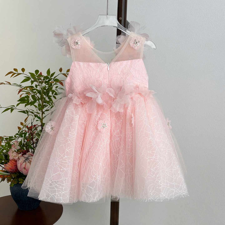 Luxury Pink 3D Floral Birthday Party Flower Girl Dress D238