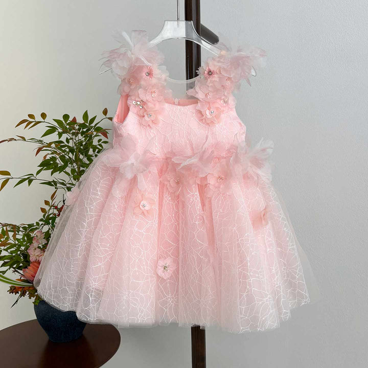 Luxury Pink 3D Floral Birthday Party Flower Girl Dress D238