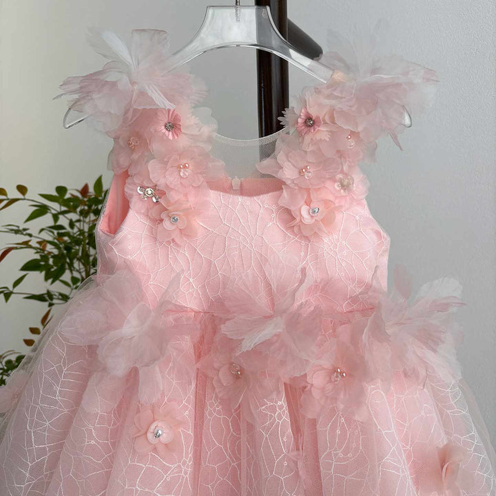 Luxury Pink 3D Floral Birthday Party Flower Girl Dress D238