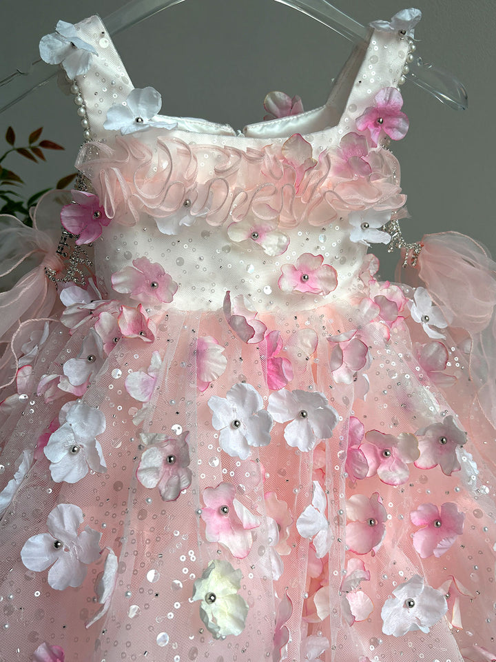 Luxury Pink Tulle Ball Gown for Girls Wedding Party M011