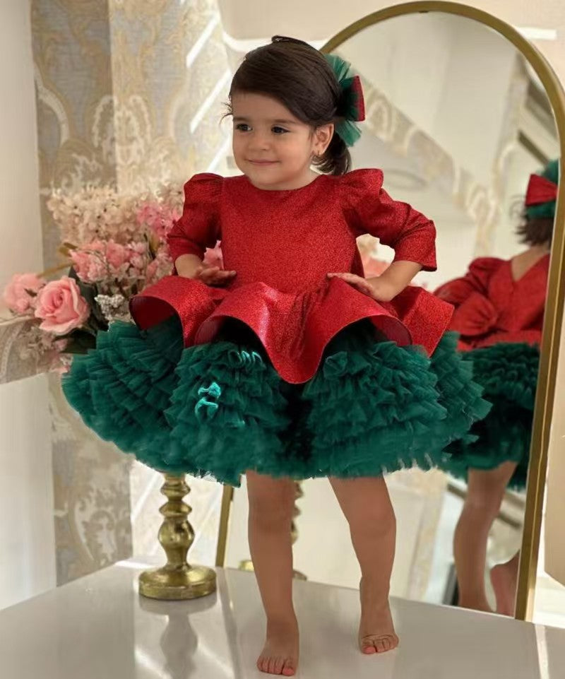 Cute Kids Christmas Princess Dress For Holiday Birthday Party D193 Red-Green / Child-12 Cute Kids Christmas Princess Dress For Holiday Birthday Party D193 Red-Green / Child-12
