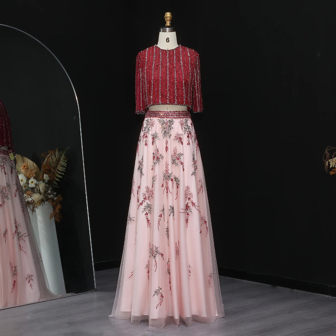 Luxury Dubai Blue Yellow 2 Pieces Evening Dresses SS490