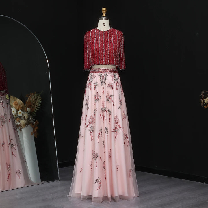 Luxury Dubai Blue Yellow 2 Pieces Evening Dresses SS490