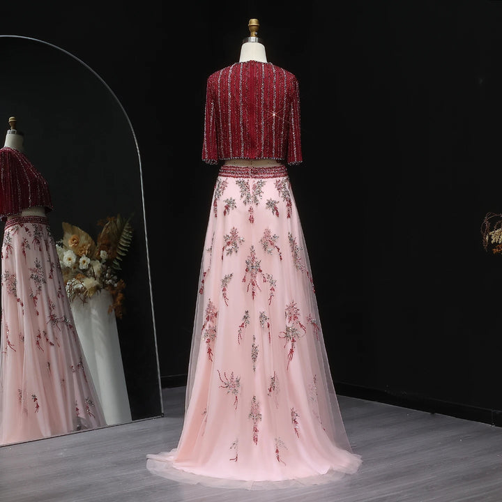 Luxury Dubai Blue Yellow 2 Pieces Evening Dresses SS490