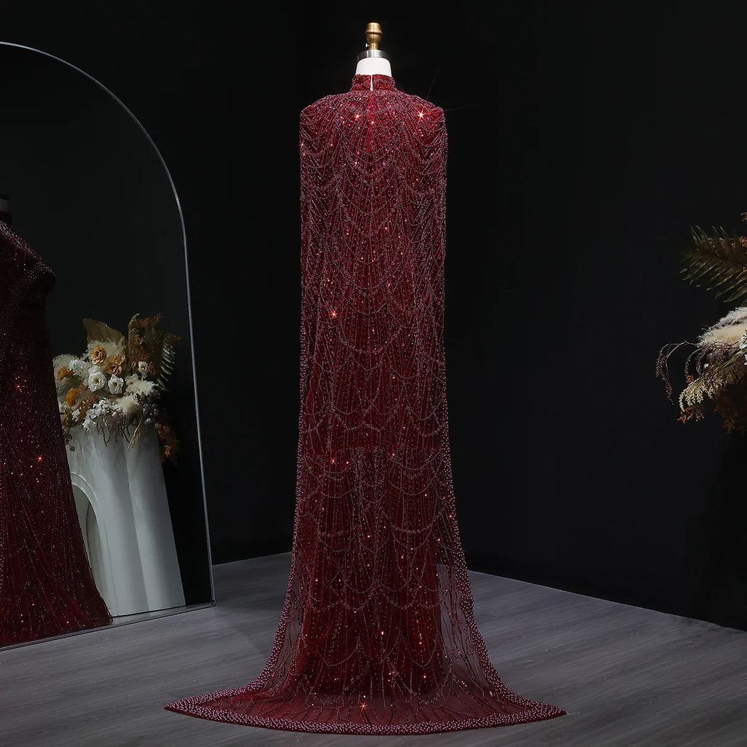 Nude Luxury Long Sleeves Muslim Evening Dresses with Cape SS369A