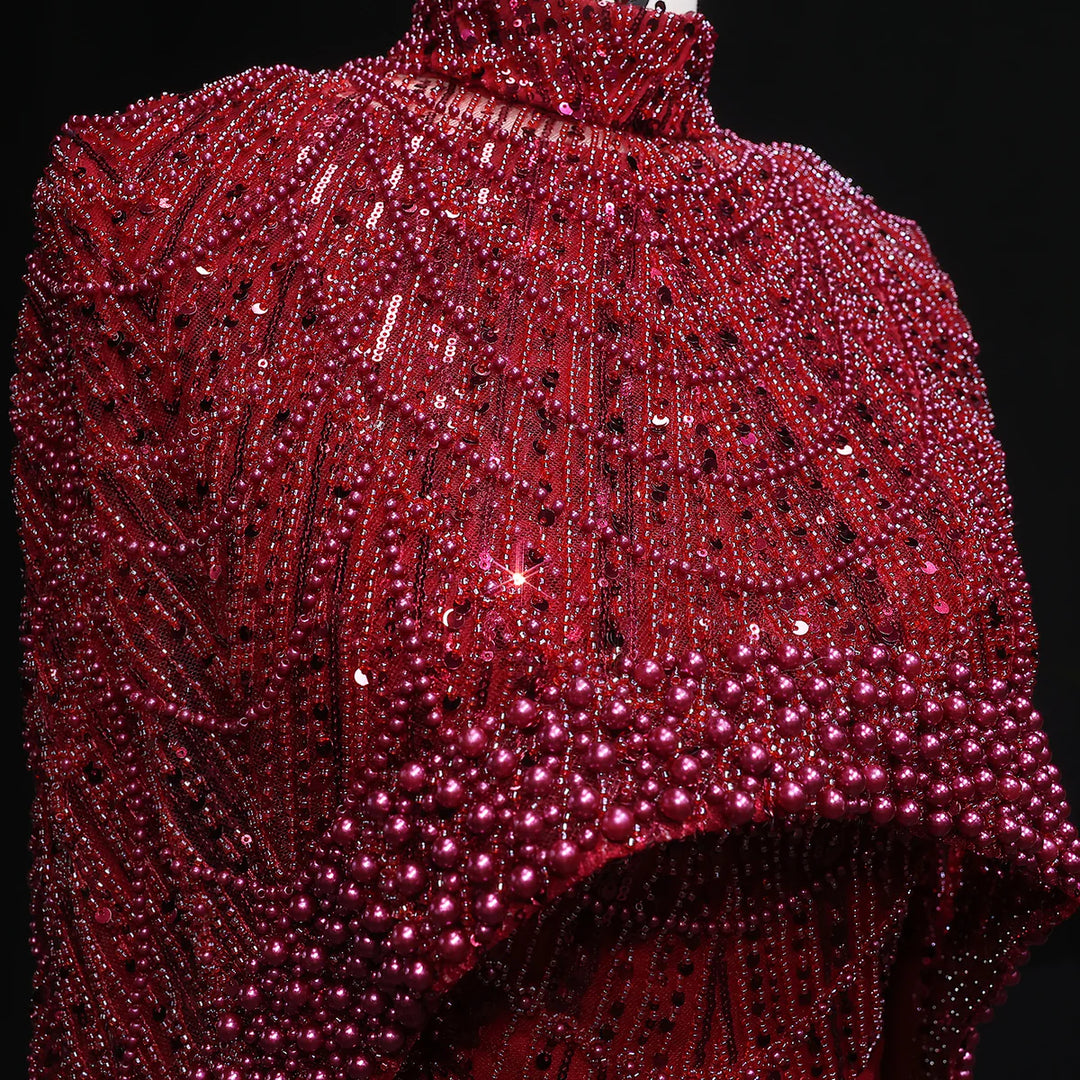 Nude Luxury Long Sleeves Muslim Evening Dresses with Cape SS369A