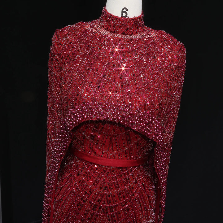 Nude Luxury Long Sleeves Muslim Evening Dresses with Cape SS369A