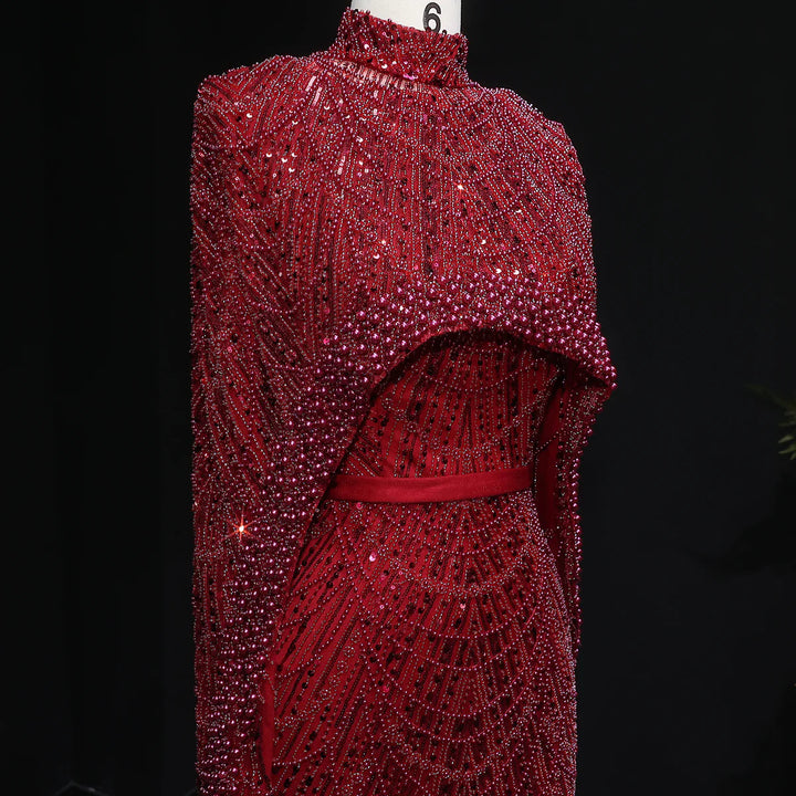 Nude Luxury Long Sleeves Muslim Evening Dresses with Cape SS369A