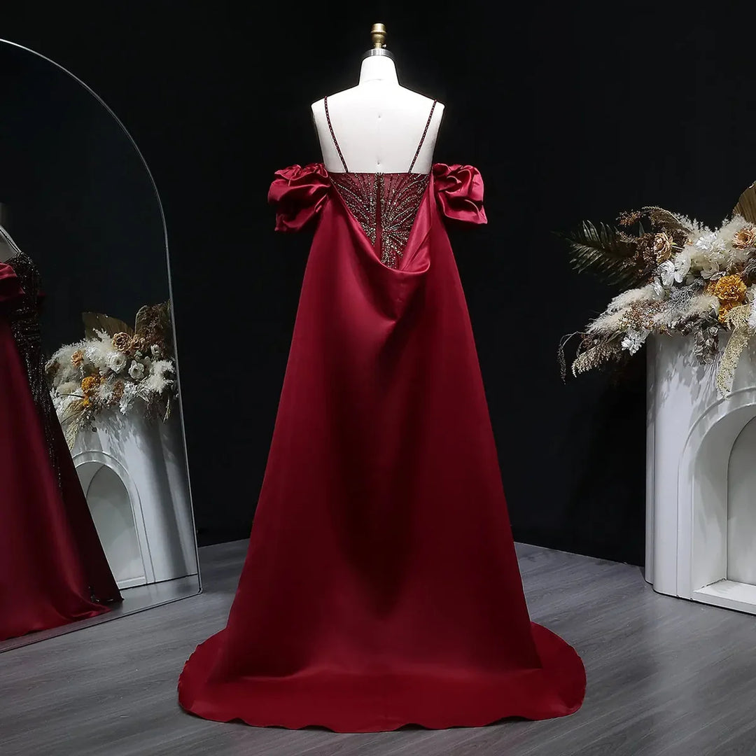 Luxury Green Beaded Slit Evening Gown with Cape SS157