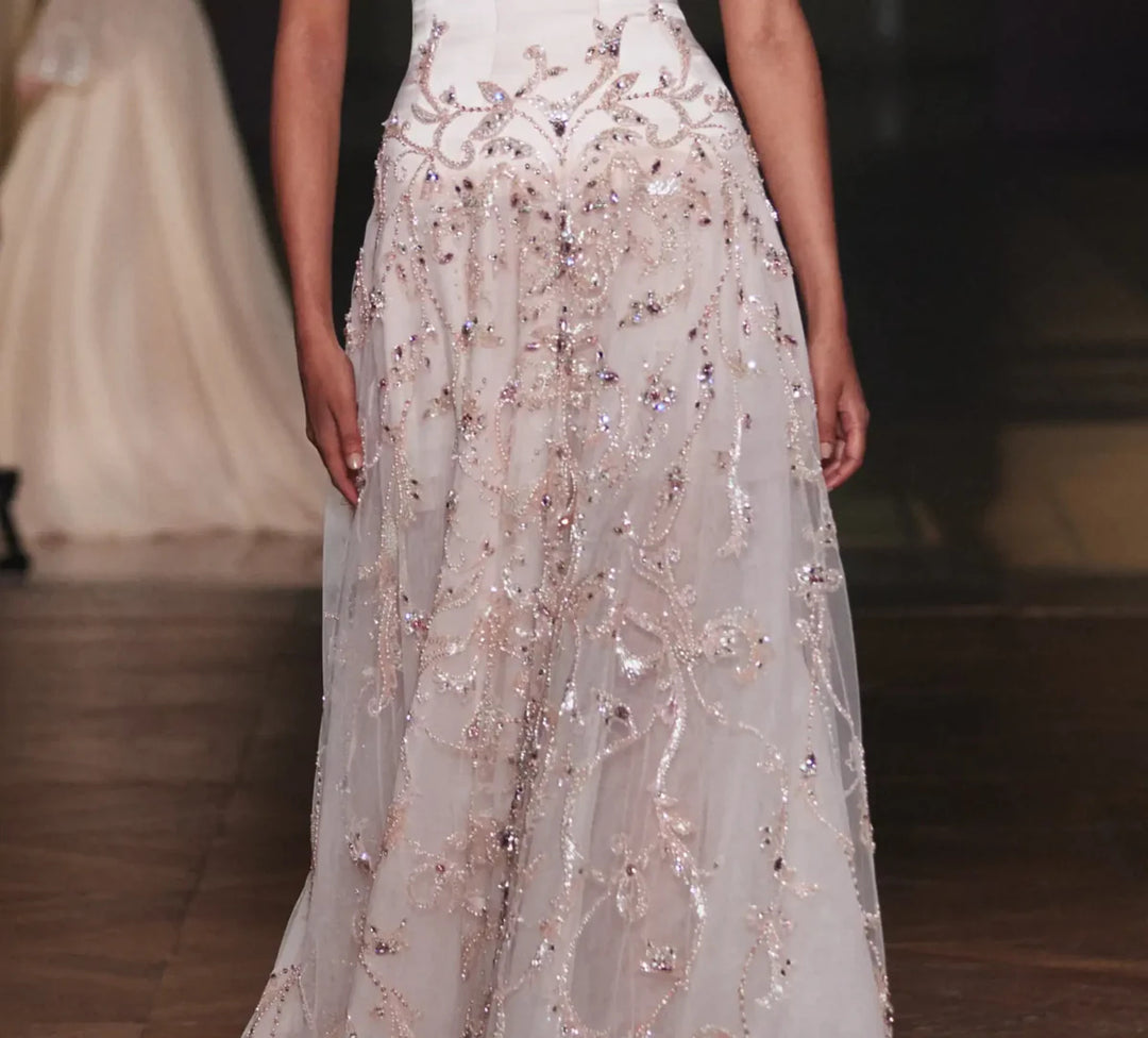 Romantic Pink Strapless Embroidered Beaded Evening Gown SS529