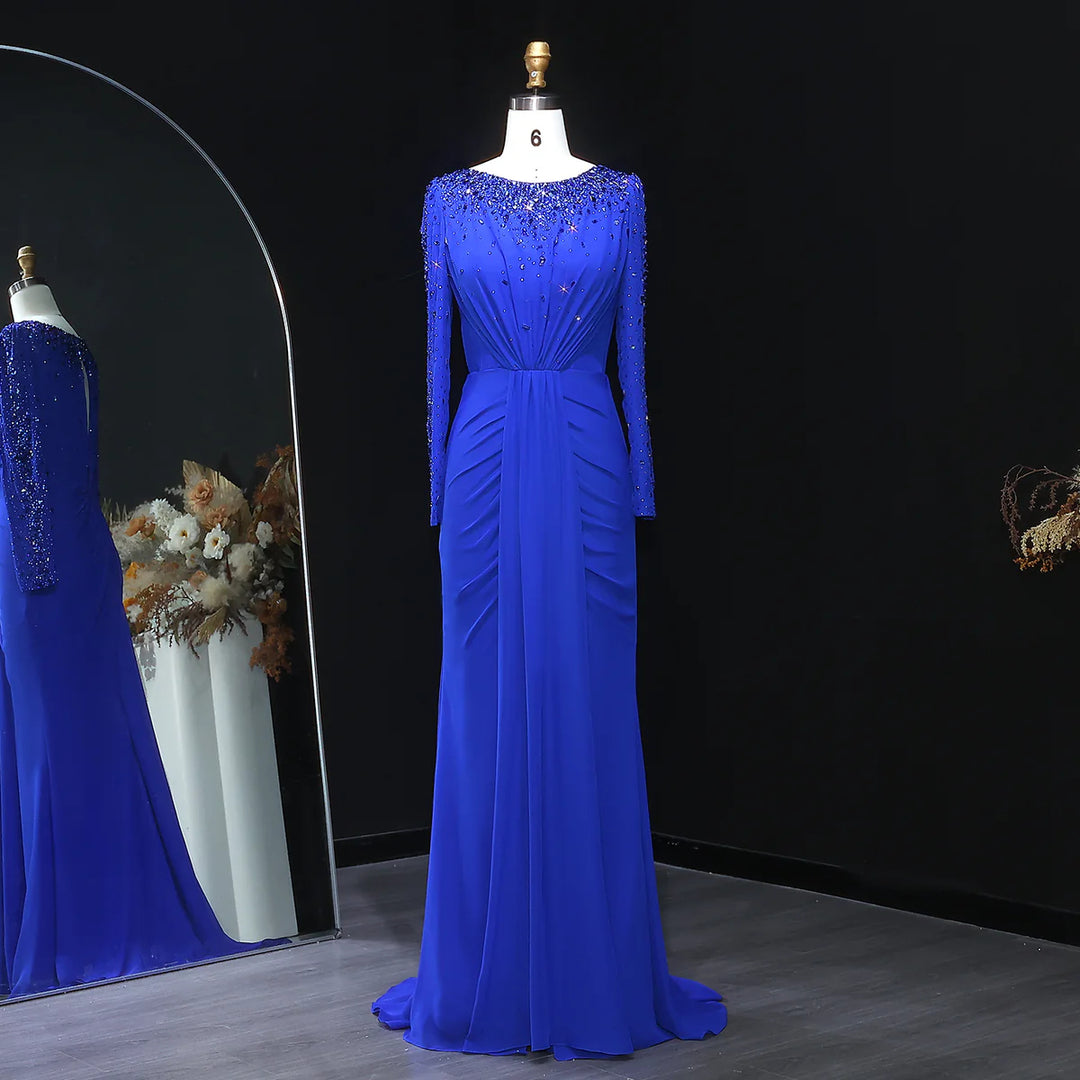 Glamorous Draped Evening Dress with Long Sleeves SS565