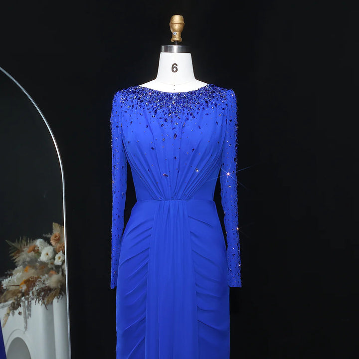 Glamorous Draped Evening Dress with Long Sleeves SS565