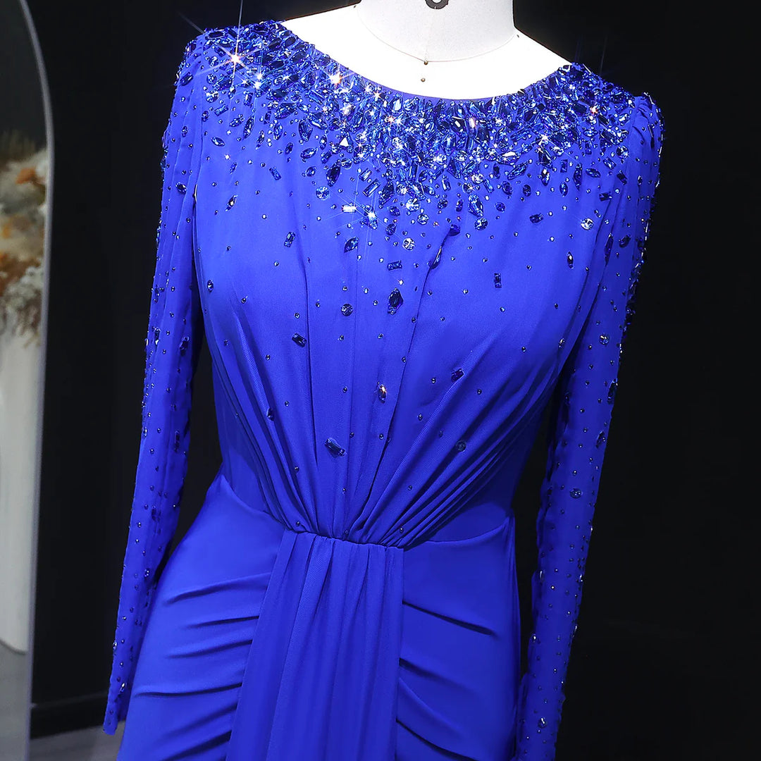 Glamorous Draped Evening Dress with Long Sleeves SS565