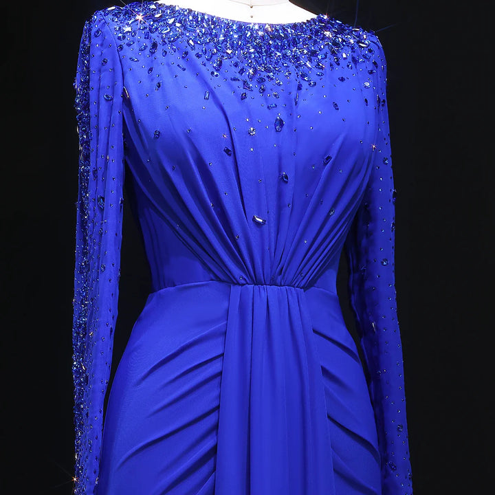 Glamorous Draped Evening Dress with Long Sleeves SS565