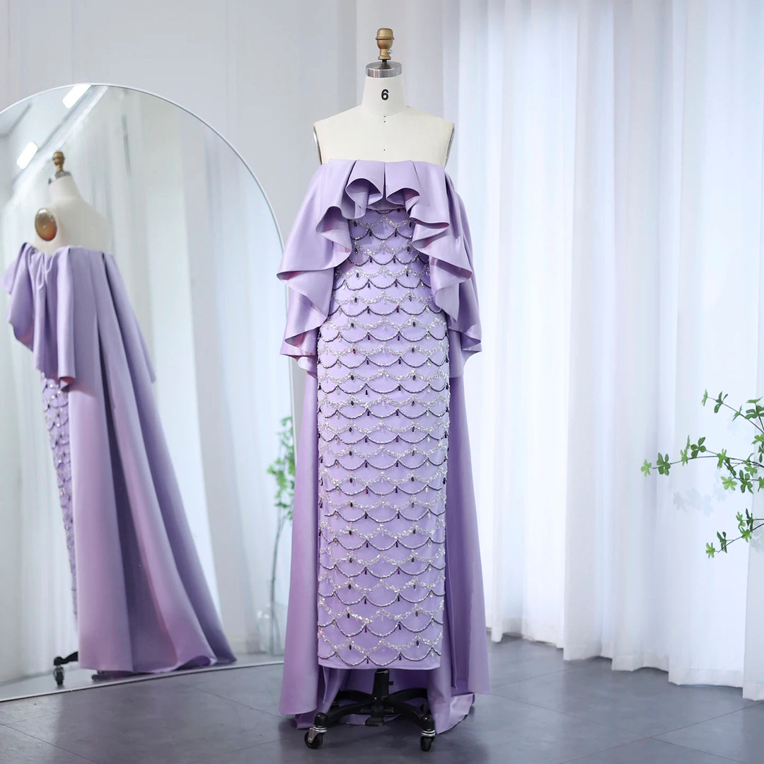 Luxury Sage Green Strapless Evening Dress with Cape SS383