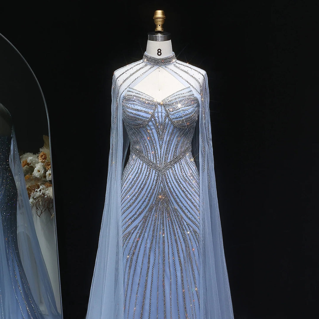 Elegant Pink Mermaid Evening Dress with Crystals Cape SS017