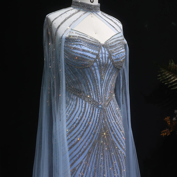 Elegant Pink Mermaid Evening Dress with Crystals Cape SS017