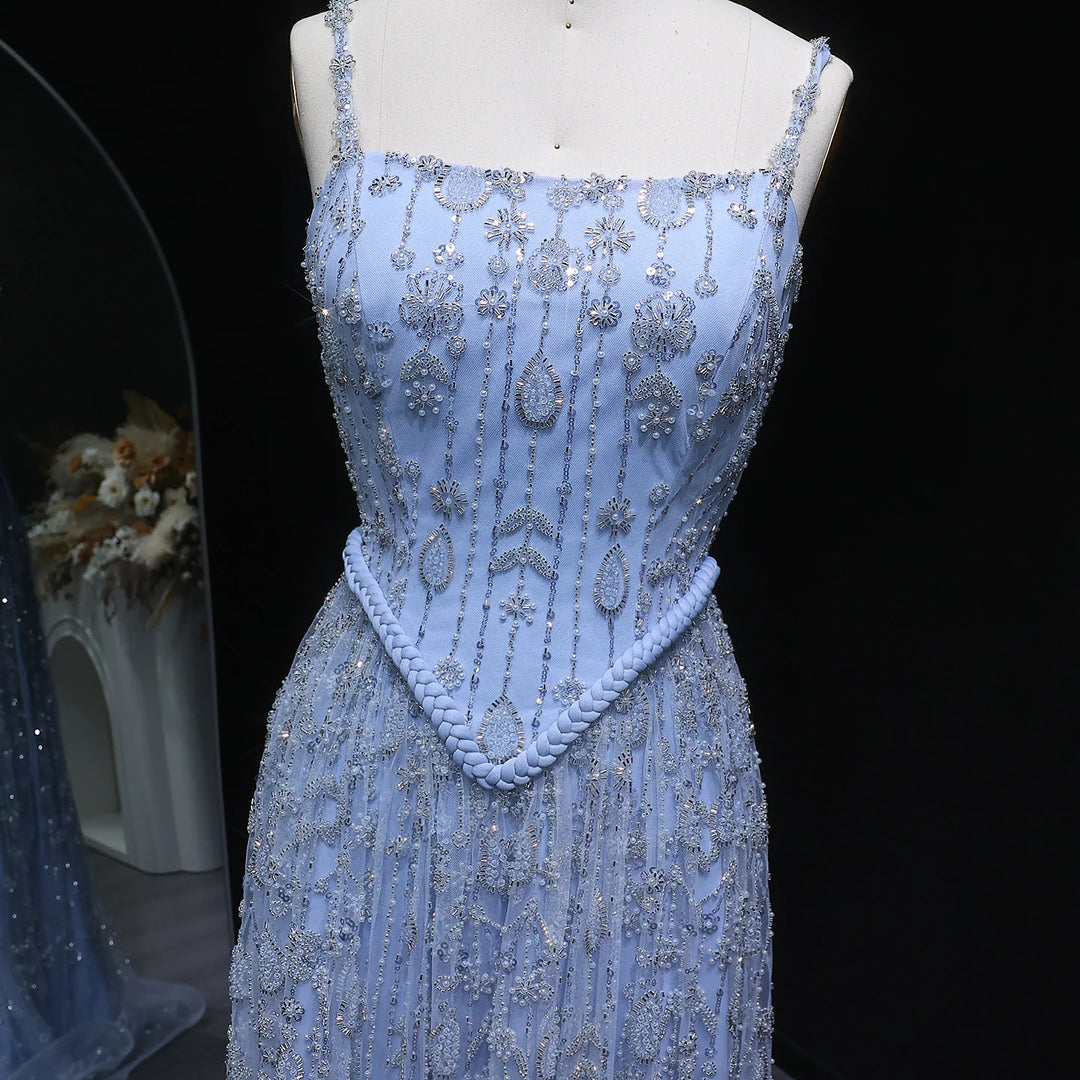 Elegant Sage Green Luxury Evening Dress with Spaghetti Straps SS693