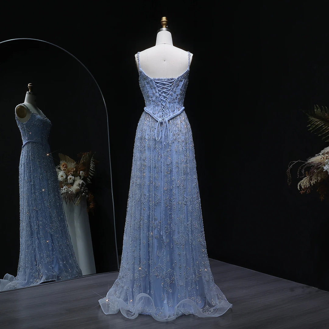 Elegant Sage Green Luxury Evening Dress with Spaghetti Straps SS693