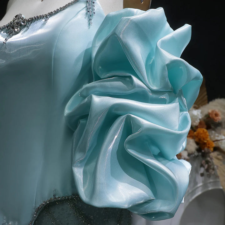 Elegant Aqua Strapless Evening Dress with Crystal Beading SS501