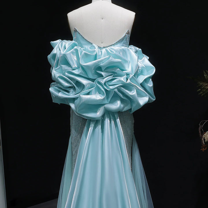 Elegant Aqua Strapless Evening Dress with Crystal Beading SS501
