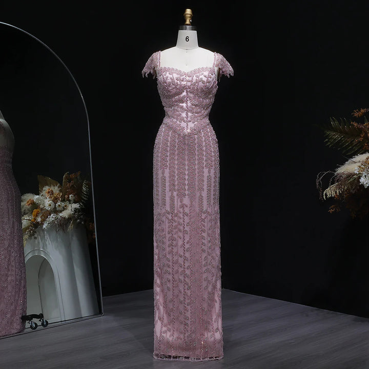 Luxury Pink Cream Evening Dress Formal Party Gowns SS712
