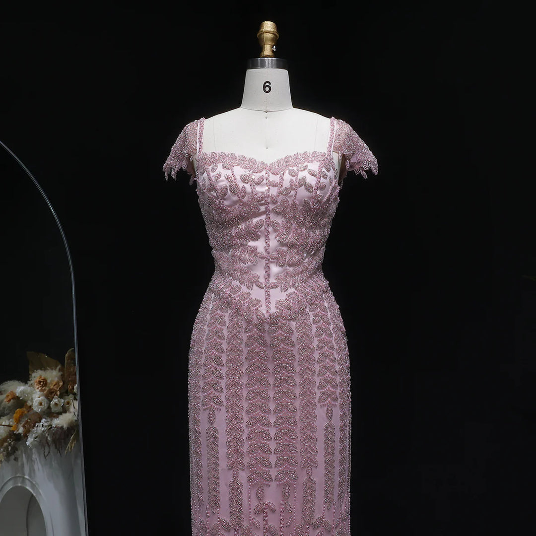 Luxury Pink Cream Evening Dress Formal Party Gowns SS712