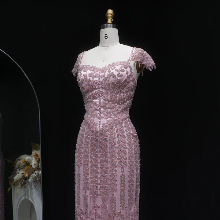 Luxury Pink Cream Evening Dress Formal Party Gowns SS712