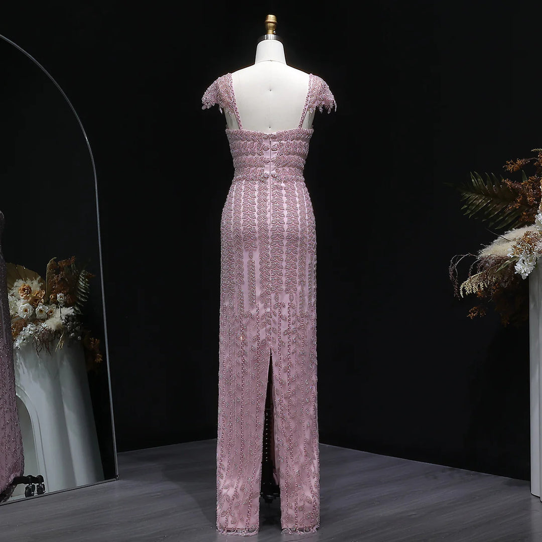 Luxury Pink Cream Evening Dress Formal Party Gowns SS712