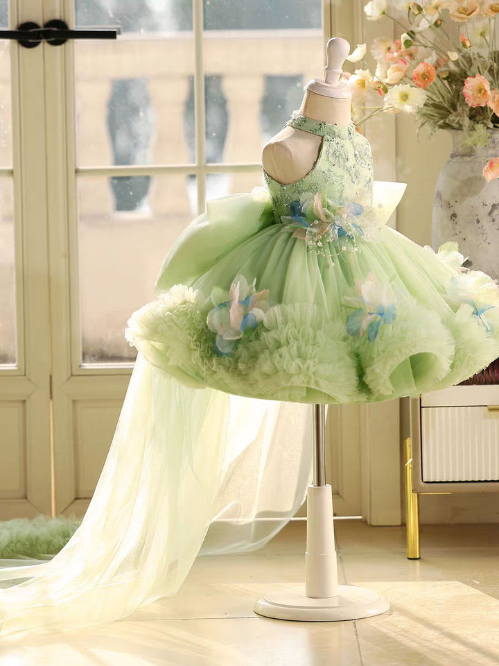 Sparkly Sage Green Princess Dress for Girls 3D Floral Party Dress J873B