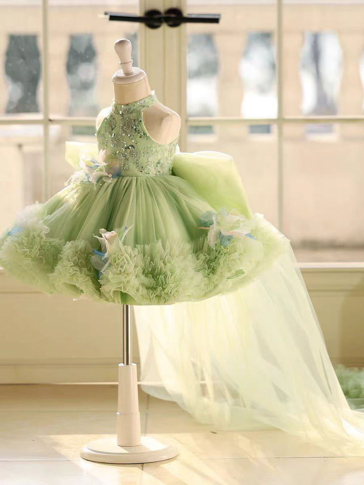 Sparkly Sage Green Princess Dress for Girls 3D Floral Party Dress J873B
