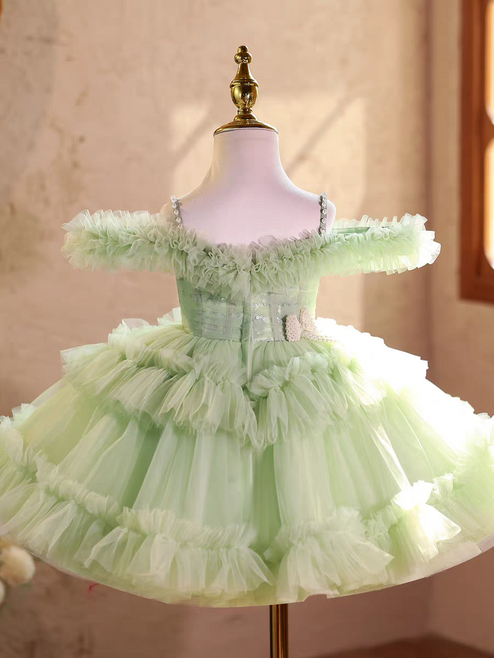 Elegant Off-Shoulder Pearl Pageant Dress for Girls Princess Party Gown D239