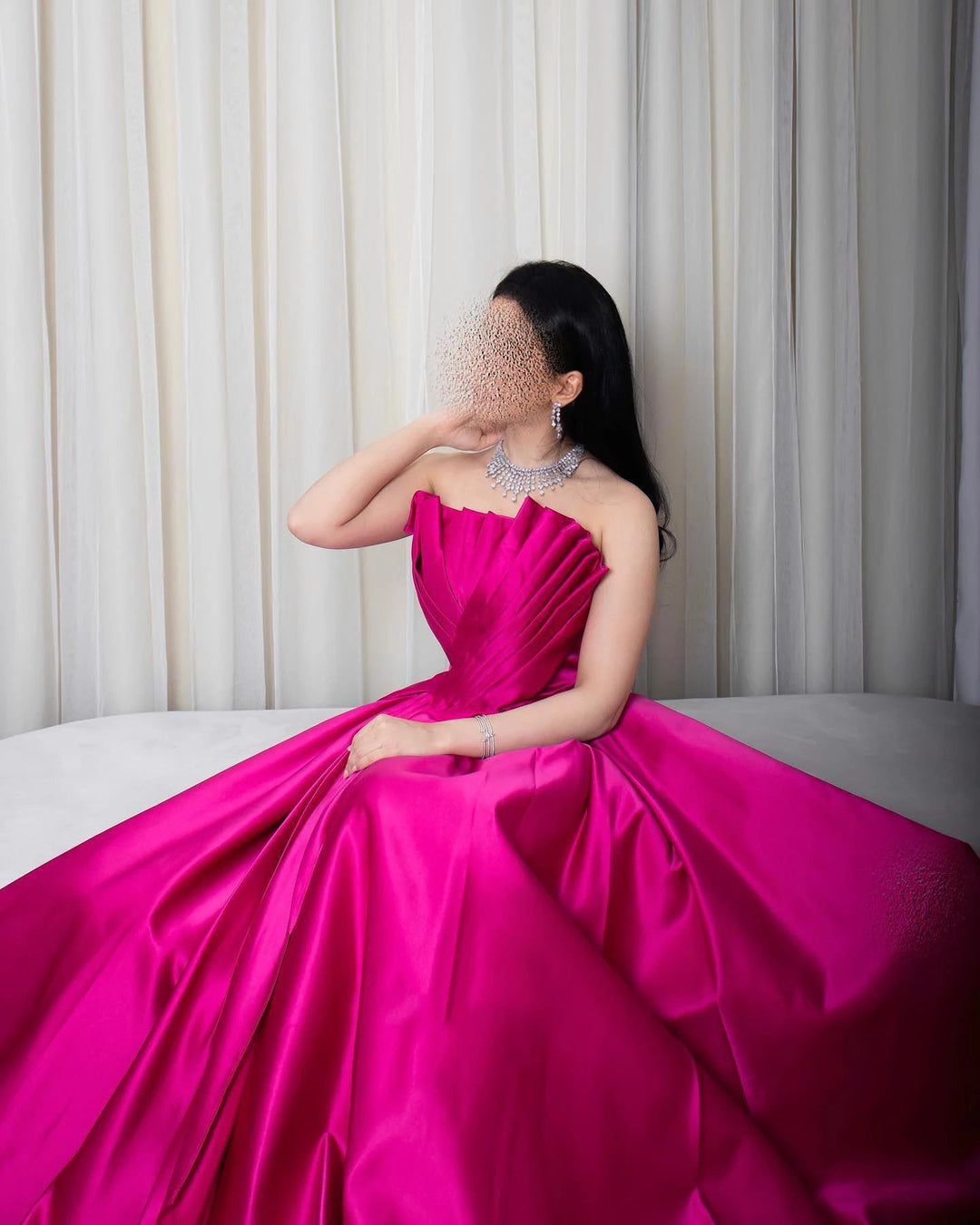 Saudi Arabia Fuchsia Satin Dubai Evening Dress SF011 Saudi Arabia Fuchsia Satin Dubai Evening Dress SF011