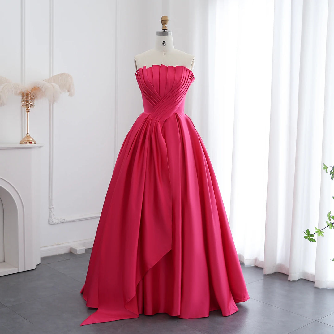 Saudi Arabia Fuchsia Satin Dubai Evening Dress SF011 Saudi Arabia Fuchsia Satin Dubai Evening Dress SF011
