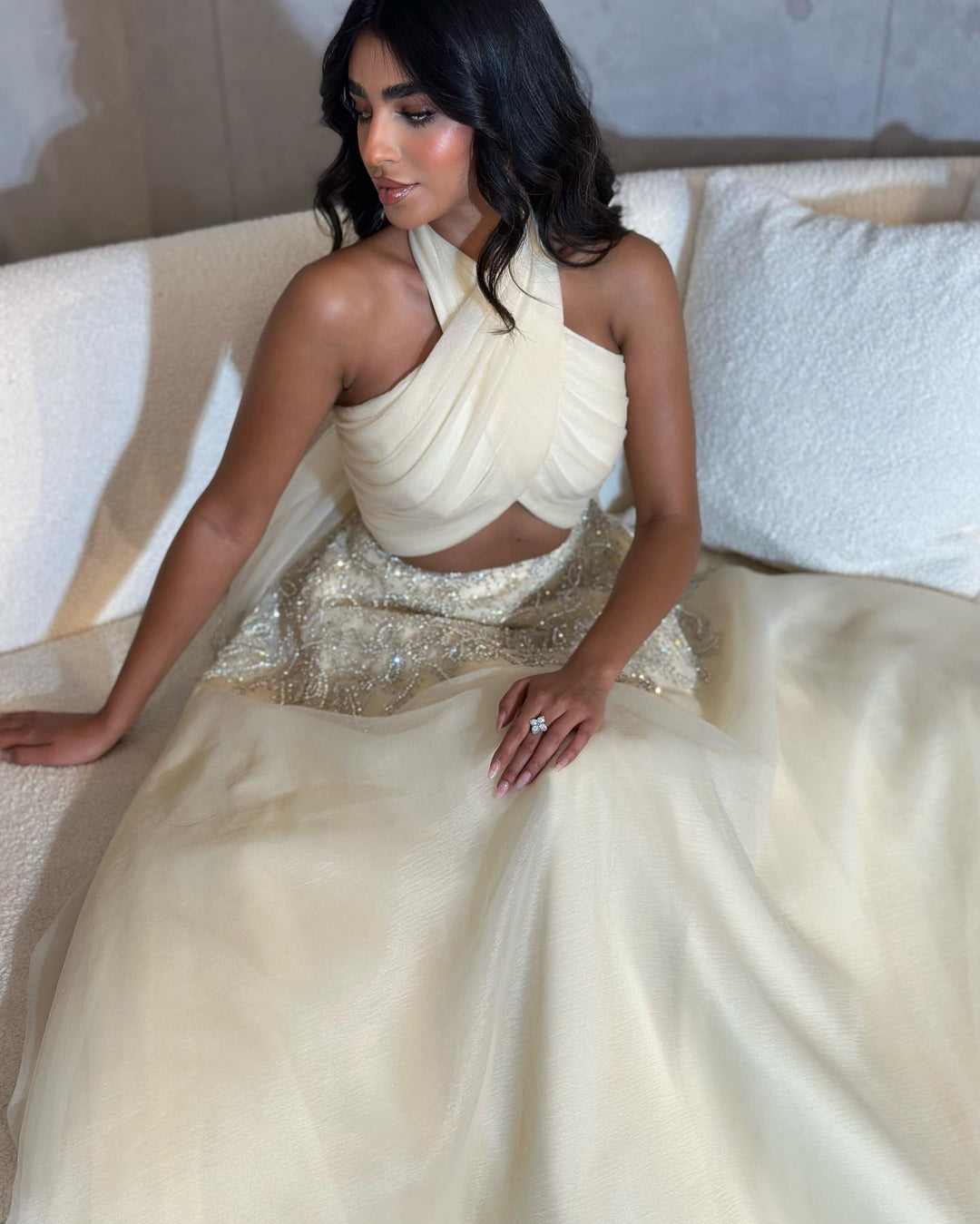 Saudi Arabic Halter Beige Dubai Evening Dress SS444, Beige / 12 Saudi Arabic Halter Beige Dubai Evening Dress SS444, Beige / 12
